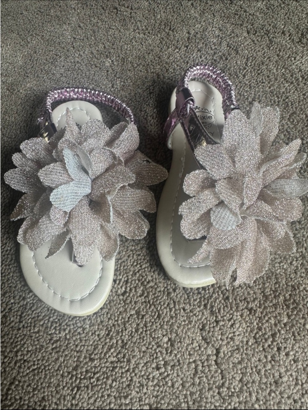 Pixi Glitter Floral Girls Sandals in Shimmery Pink